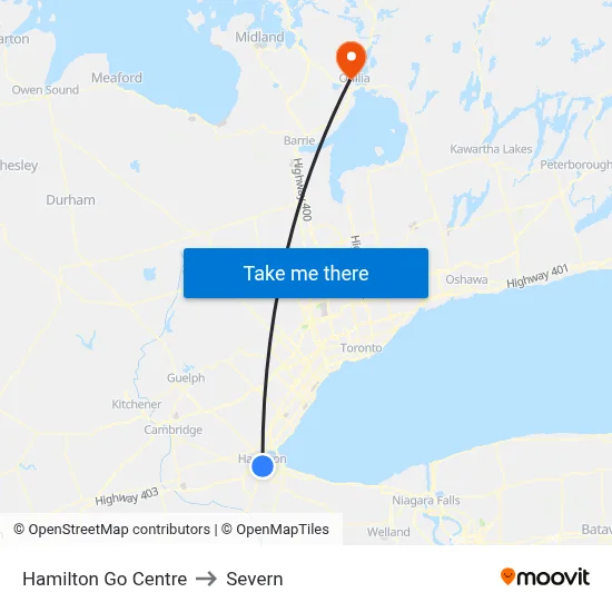 Hamilton Go Centre to Severn map