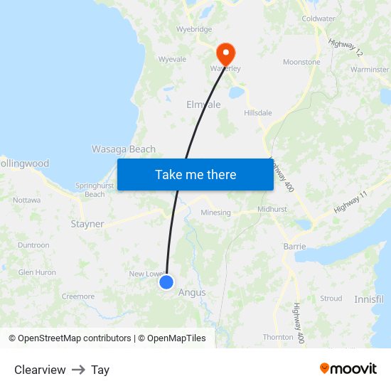 Clearview to Tay map