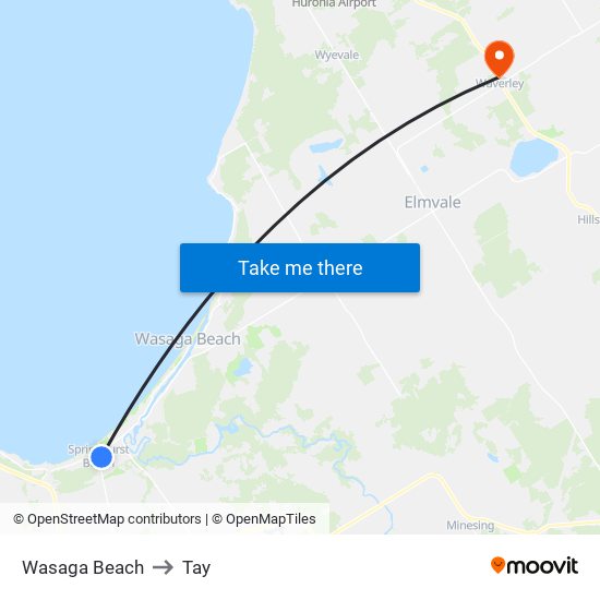 Wasaga Beach to Tay map