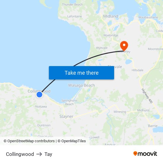 Collingwood to Tay map