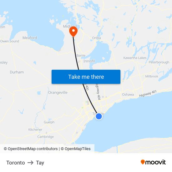 Toronto to Tay map