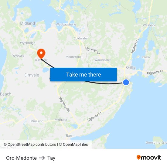 Oro-Medonte to Tay map
