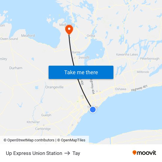 Up Express Union Station to Tay map