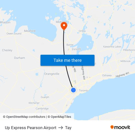 Up Express Pearson Airport to Tay map