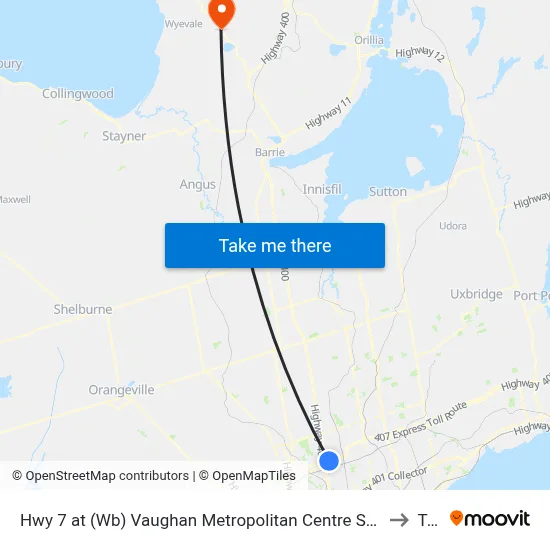 Hwy 7 at (Wb) Vaughan Metropolitan Centre Station to Tay map