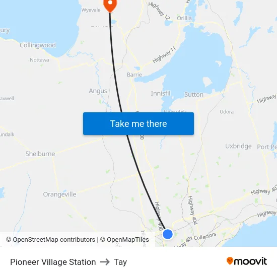 Pioneer Village Station to Tay map