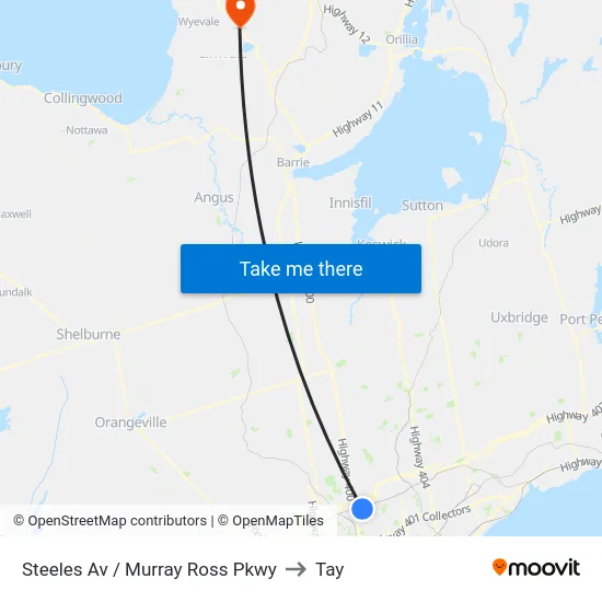 Steeles Av / Murray Ross Pkwy to Tay map