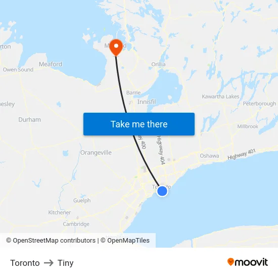 Toronto to Tiny map
