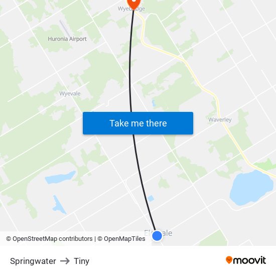 Springwater to Tiny map
