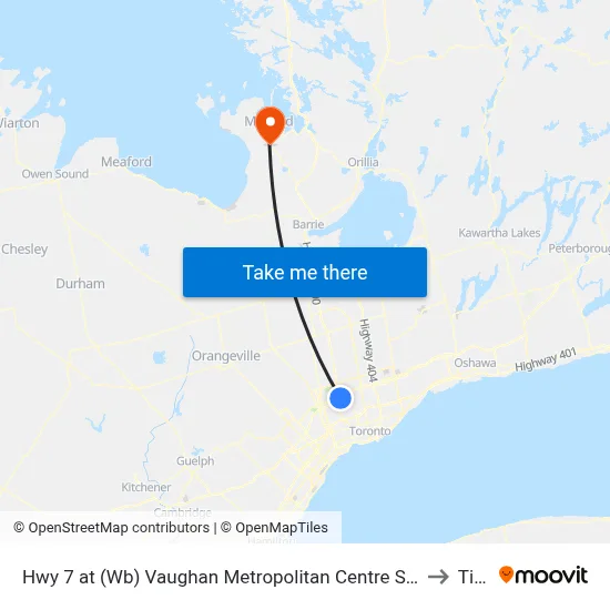 Hwy 7 at (Wb) Vaughan Metropolitan Centre Station to Tiny map