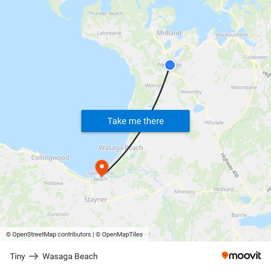 Tiny to Wasaga Beach map