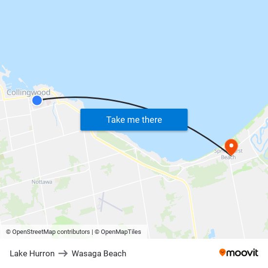 Lake Hurron to Wasaga Beach map