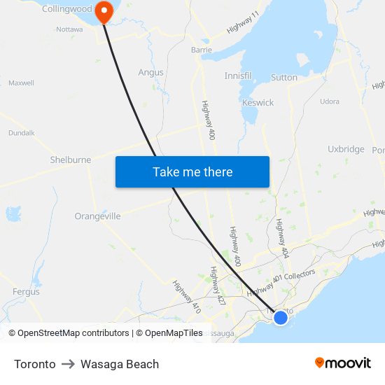 Toronto to Wasaga Beach map