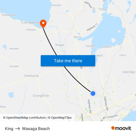 King to Wasaga Beach map