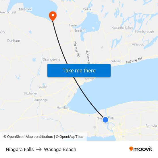 Niagara Falls to Wasaga Beach map