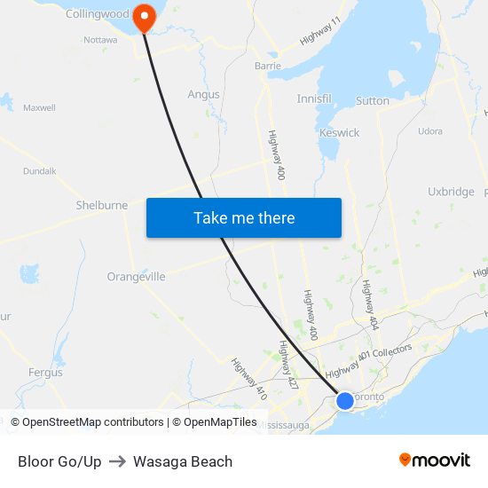 Bloor Go/Up to Wasaga Beach map