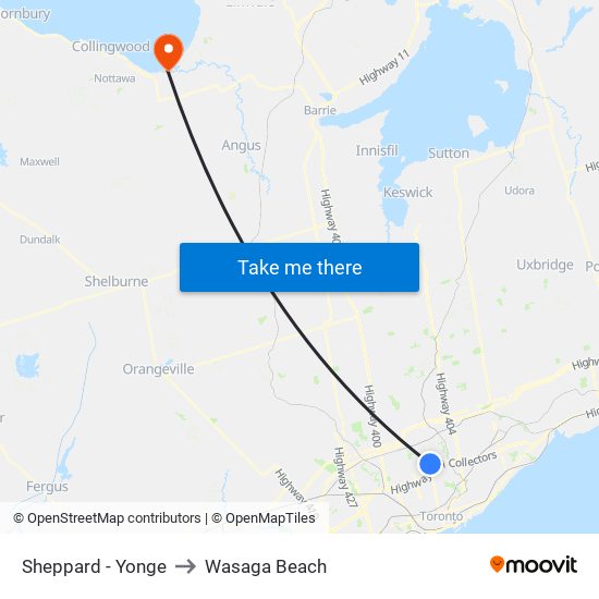 Sheppard - Yonge to Wasaga Beach map