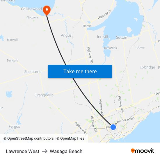 Lawrence West to Wasaga Beach map