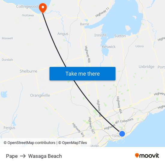Pape to Wasaga Beach map