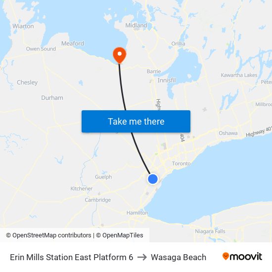 Erin Mills Station East Platform 6 to Wasaga Beach map