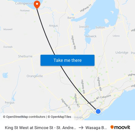 King St West at Simcoe St - St. Andrew Station to Wasaga Beach map