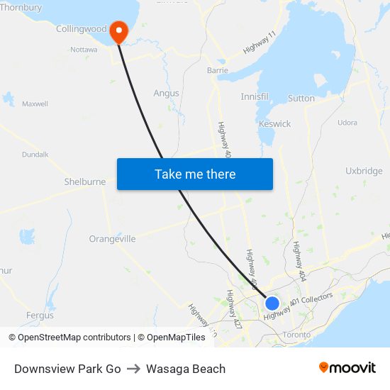 Downsview Park Go to Wasaga Beach map