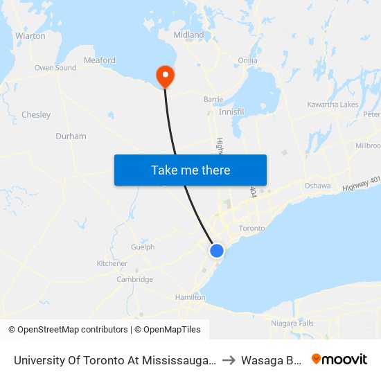 University Of Toronto At Mississauga Campus to Wasaga Beach map