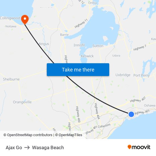 Ajax Go to Wasaga Beach map
