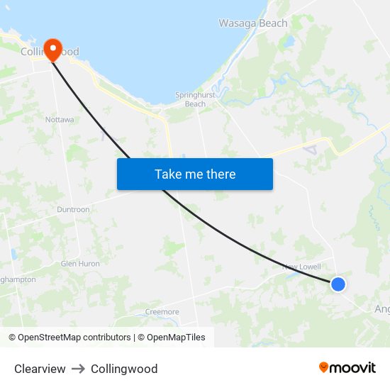 Clearview to Collingwood map