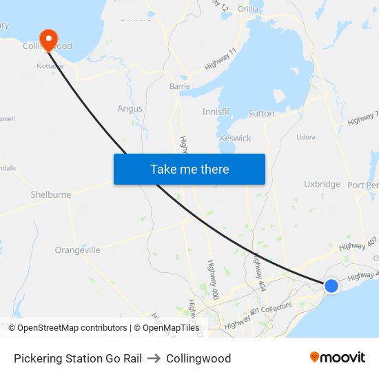 Pickering Station Go Rail to Collingwood map