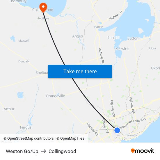 Weston Go/Up to Collingwood map