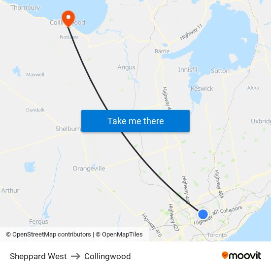 Sheppard West to Collingwood map