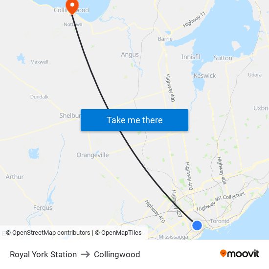 Royal York Station to Collingwood map