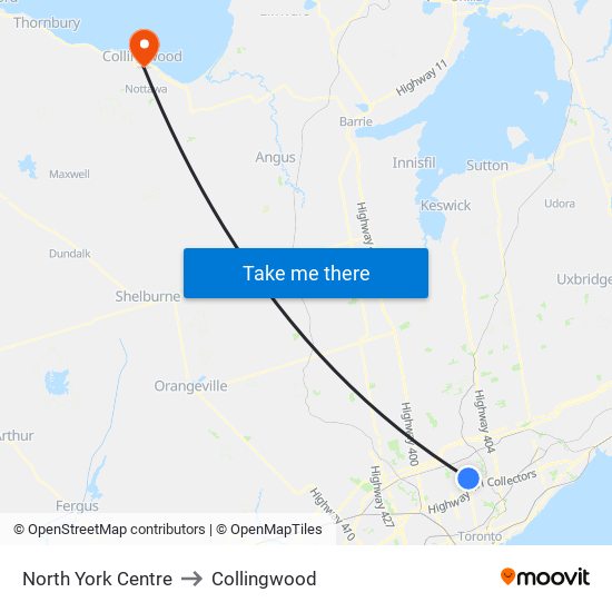 North York Centre to Collingwood map