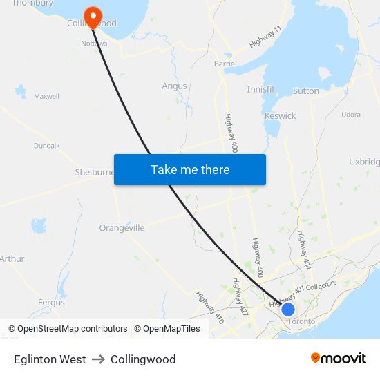 Eglinton West to Collingwood map