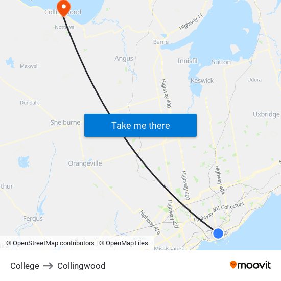 College to Collingwood map