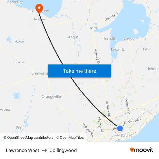 Lawrence West to Collingwood map