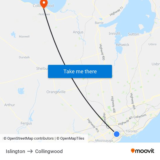 Islington to Collingwood map