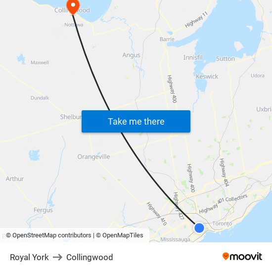 Royal York to Collingwood map