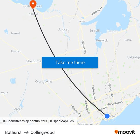 Bathurst to Collingwood map