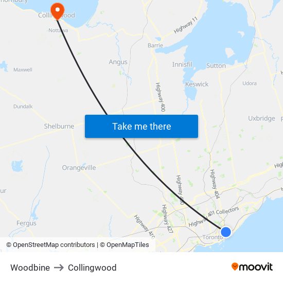 Woodbine to Collingwood map