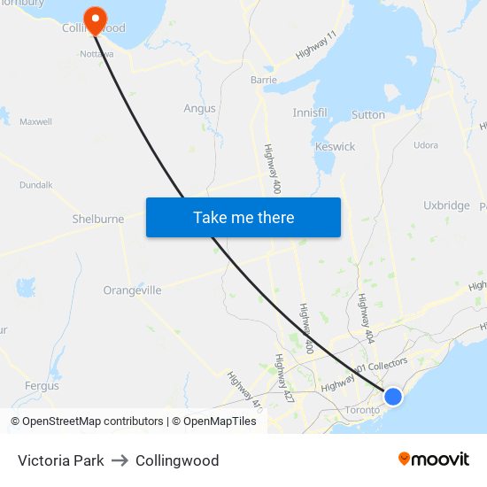 Victoria Park to Collingwood map