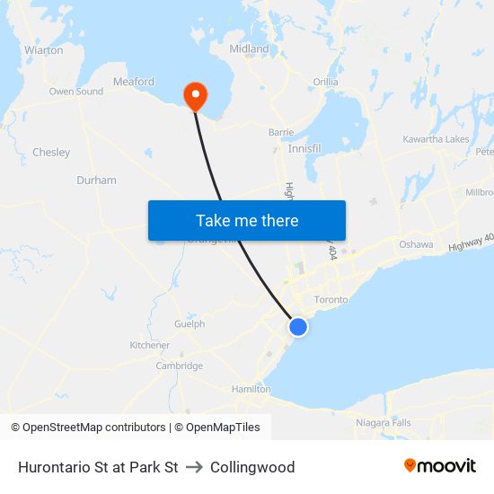 Hurontario St at Park St to Collingwood map