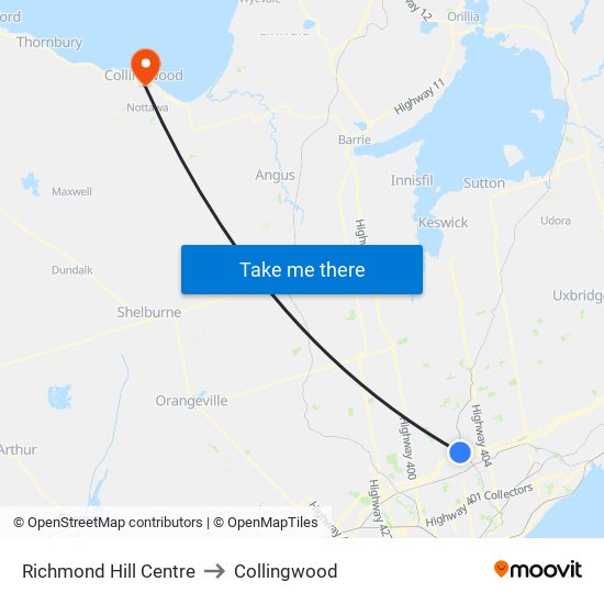 Richmond Hill Centre to Collingwood map