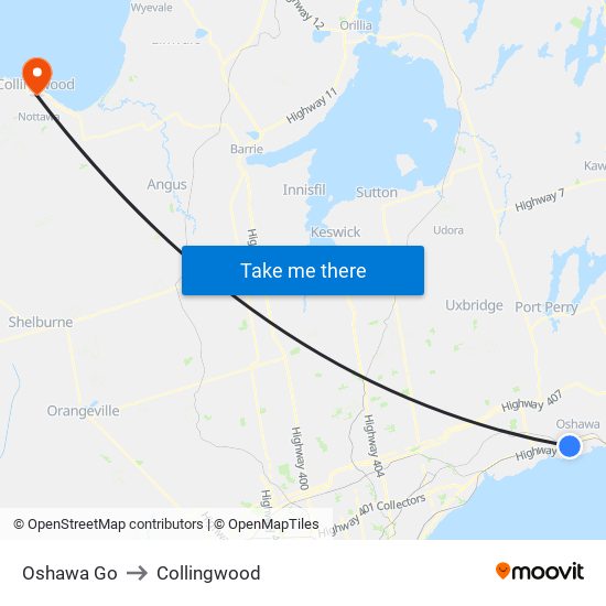 Oshawa Go to Collingwood map