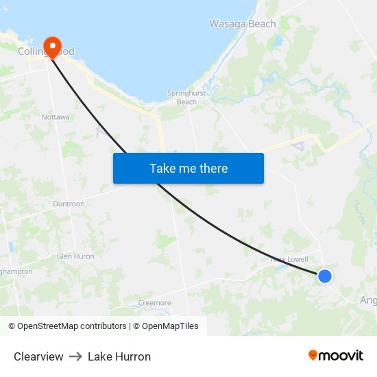 Clearview to Lake Hurron map