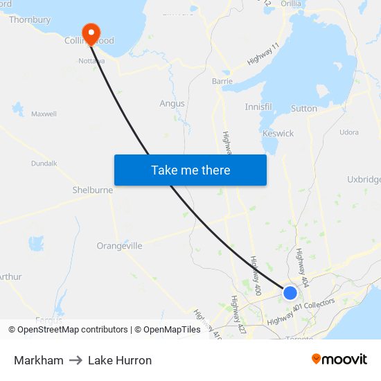 Markham to Lake Hurron map