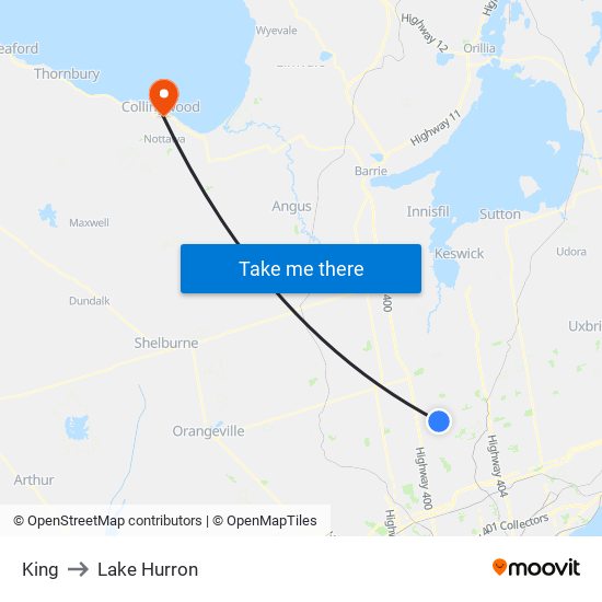 King to Lake Hurron map