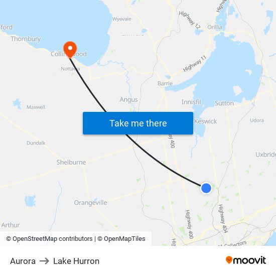 Aurora to Lake Hurron map