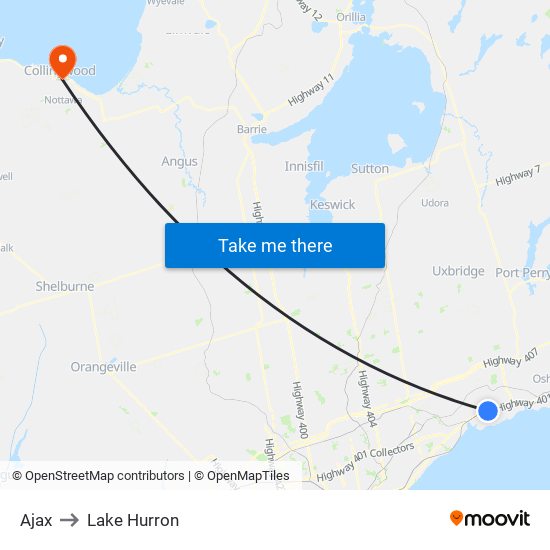 Ajax to Lake Hurron map